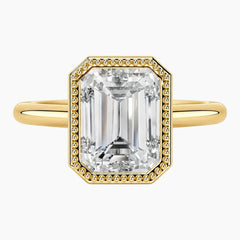 2 Carat French Milgrain Emerald Moissanite Engagement Ring