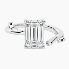 L'aura 2 Carat Emerald Cut Moissanite Open Bypass Ring