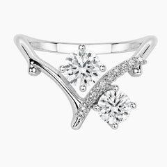The Ethereal Branch 1ct Round Moissanite V-Shape Open Ring - 18K Gold Plated