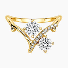 The Ethereal Branch 1ct Round Moissanite V-Shape Open Ring - 18K Gold Plated