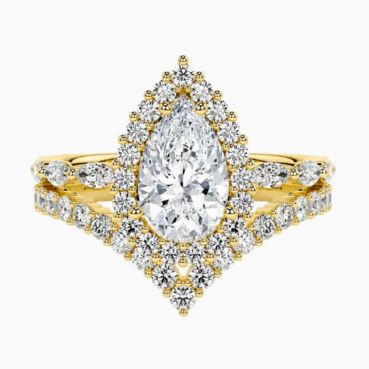 Celestine Royal Pear Hidden Halo Moissanite Bridal Set