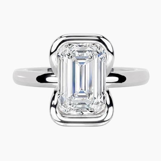 Half Bezel Emerald Moissanite Ring