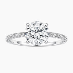 Brilliant Moissanite Solitaire Engagement Ring with Pavé Band