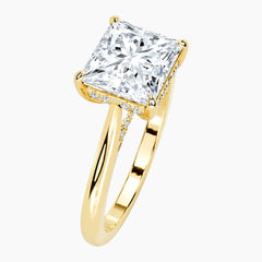 Amélie Écla 3 Carat Princess Cut Moissanite Hidden Halo Tapered Shank Ring