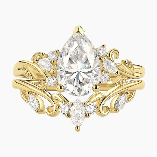 The Aurelia Imperial Botanical Pear-Cut Moissanite Bridal Ring Set