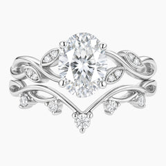 Dawn's Silhouette Intertwined Vine Oval Moissanite Ring Set