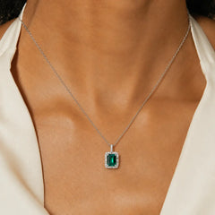 The Marcelline 1.5 Carat Lab-Grown Emerald & Moissanite Halo Necklace