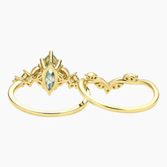 Celandrisse Marquise Moss Agate Botanical Crown Ring Set