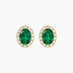 The Virelia 1 CT Oval Lab-Grown Emerald Halo Stud Earrings