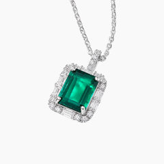 The Marcelline 1.5 Carat Lab-Grown Emerald & Moissanite Halo Necklace