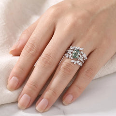 Arborielle Oval Moss Agate Woodland Bridal Ring Set