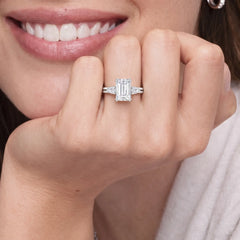 Vaelora 3 Carat Emerald Three-Stone Double Band Moissanite Ring