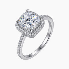 Radiant Moissanite Halo Promise Ring Bridal Band