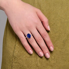 Oval Lab-Grown Sapphire Hidden Halo Ring