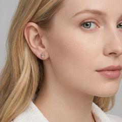 Classic Bezel Set Emerald Cut Brilliant Moissanite Stud Earrings