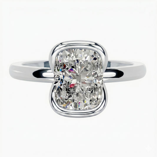 Half Bezel Cushion Moissanite Ring