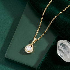 Majestic Pear Halo Brilliant Moissanite Necklace