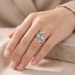 Verdelisse Marquise Moss Agate Nature-Inspired Bridal Ring Set