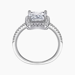 Radiant Moissanite Halo Promise Ring Bridal Band
