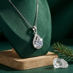 Majestic Pear Halo Brilliant Moissanite Necklace