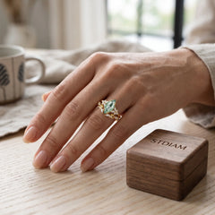 Elvarielle Marquise Moss Agate Botanical Ring Set