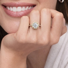 Dazzling Round Moissanite Halo Ring 18K Gold Plated Band