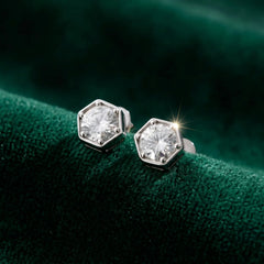 Hexagon Moissanite Stud Earrings