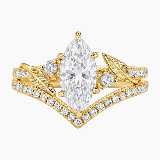 Royal Marquise Cut Moissanite Botanical Ring Set