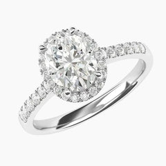 Classic Oval Halo Moissanite Engagement Ring with Pavé Band