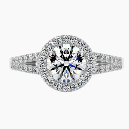 Eternal Radiance Round Moissanite Split Shank Halo Ring