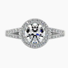 Eternal Radiance Round Moissanite Split Shank Halo Ring