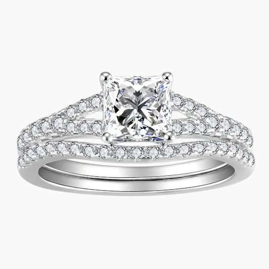 Princess Cut Square Moissanite Ring Set