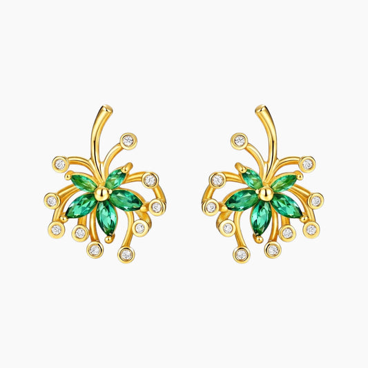 Green Flowers Moissanite Stud Earrings