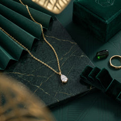 Brilliant Teardrop Moissanite Gold Solitaire Necklace