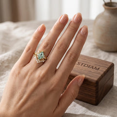 Lioravelle Marquise Moss Agate Enchanted Vine Ring Set