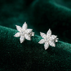Snowflake Marquise Moissanite Stud Earrings