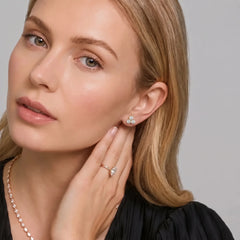 Aurellisse Round Three-Stone Moissanite Stud Earrings