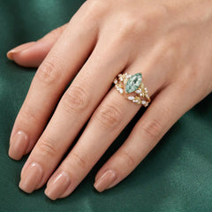 Eiravelle Marquise Moss Agate Botanical Ring Set