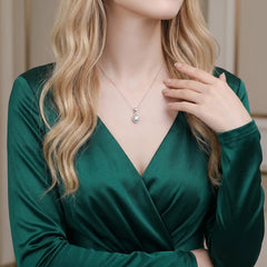 Heart Accent Pear Halo Moissanite Necklace