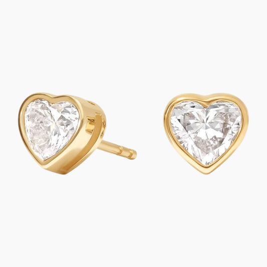 Classic Bezel Set Heart Cut Brilliant Moissanite Stud Earrings