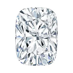 Loose elongated cushion cut gemstone with brilliant facets on white background