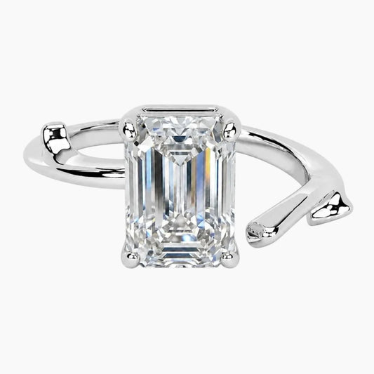 L'aura 2 Carat Emerald Cut Moissanite Open Bypass Ring