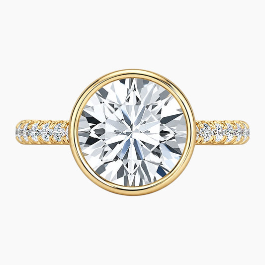 Aurelia Vintage Bezel Round Moissanite Pavé Band Ring
