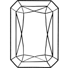 Emerald cut moissanite gemstone outline, rectangular faceted shape, transparent background