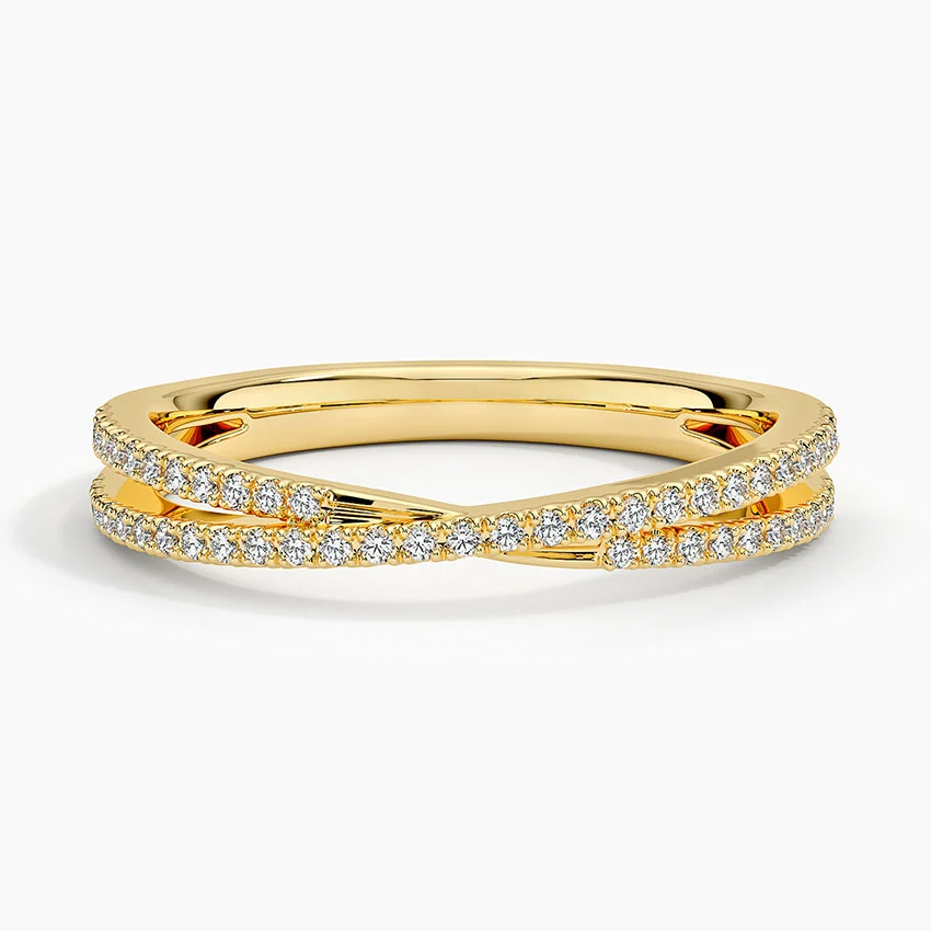 Gold moissanite twisted band ring with pavé-set gemstones, elegant fine jewelry