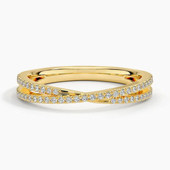 Gold moissanite twisted band ring with pavé-set gemstones, elegant fine jewelry