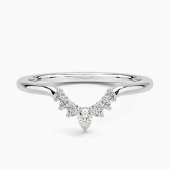 Pear-shaped moissanite accent ring in polished silver setting on white background