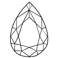 Outline of a pear-shaped moissanite gemstone with faceted detailing on transparent background