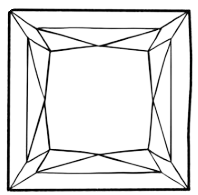 princess cut moissanite gemstone illustration, square shape, detailed facets