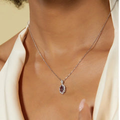 The Elara Hexagon-Cut Lab-Grown Alexandrite Halo Necklace